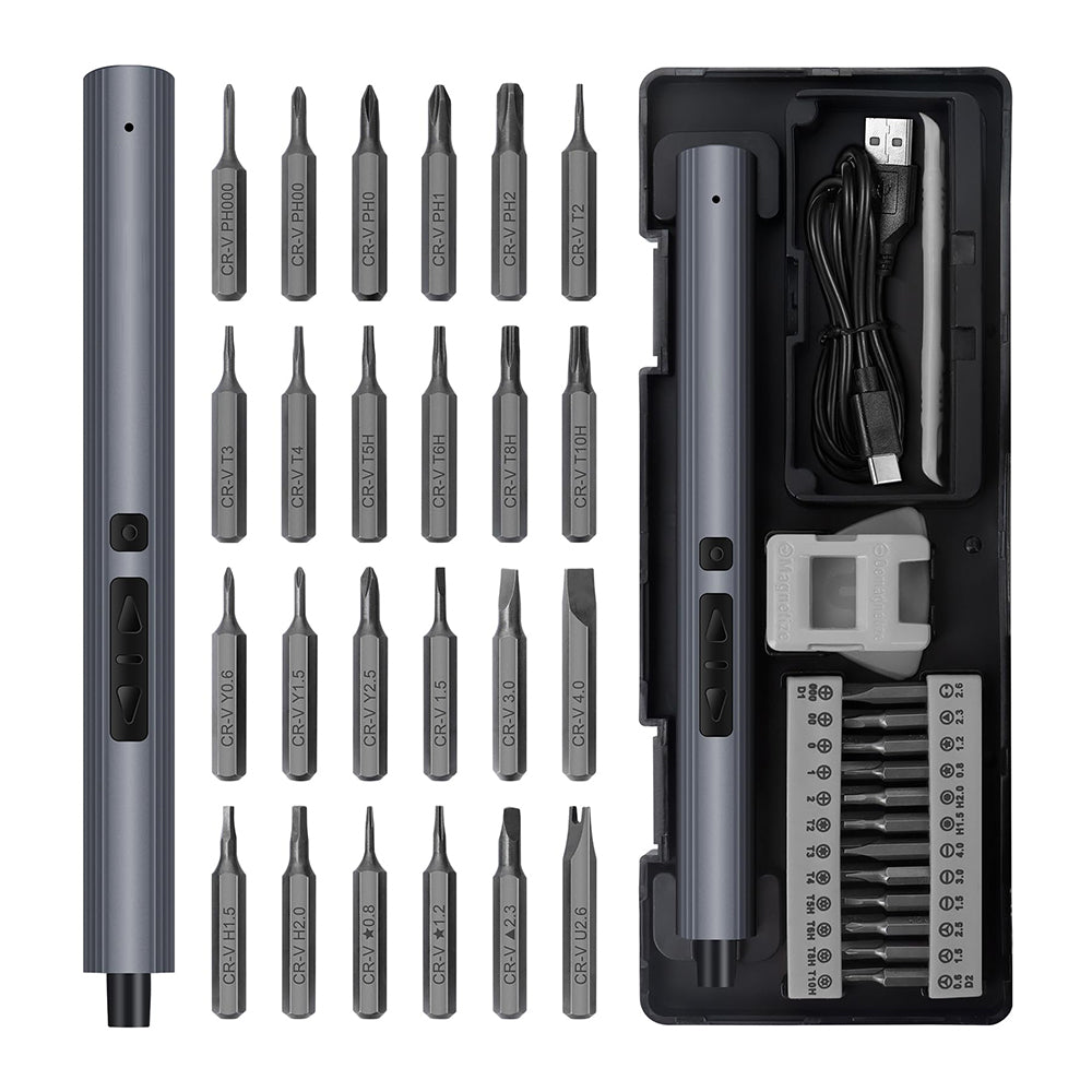 29-in-1 Mini Electric Screwdriver Kit with 24 Magnetic Bits, USB-C
