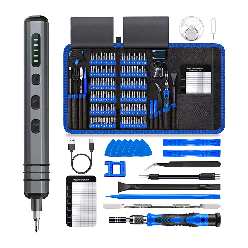 Mini Cordless Electric Screwdriver Kit with 30 S2 Bits & 4 LEDs
